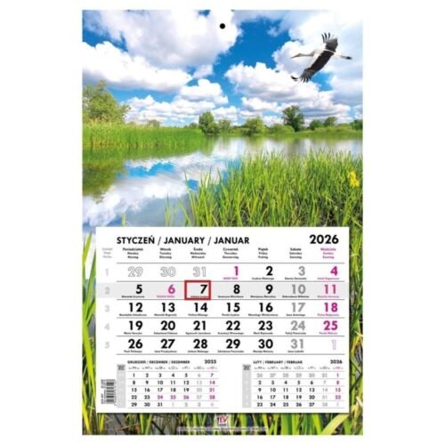 Kalendarz 2026 jednodzielny główka płaska Mazury