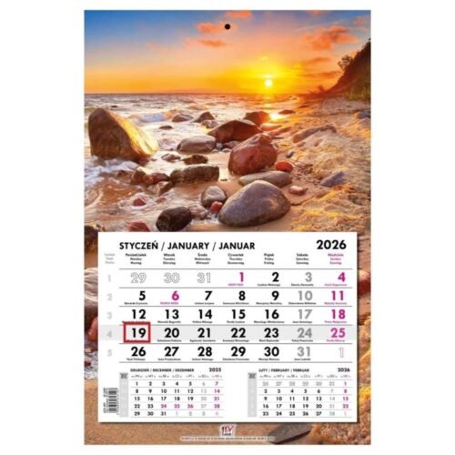 Kalendarz 2026 jednodzielny główka płaska Bałtyk