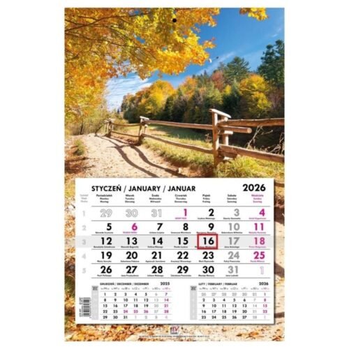 Kalendarz 2026 jednodzielny płaski Krajobrazy