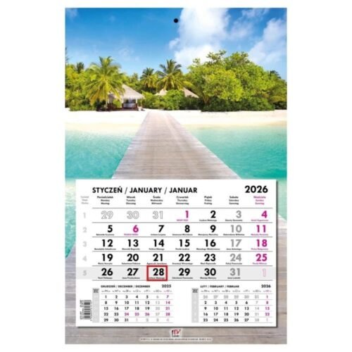 Kalendarz 2026 jednodzielny główka płaska Malediwy