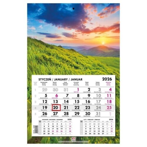 Kalendarz 2026 jednodzielny gł. płaska Bieszczady