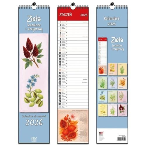 Kalendarz 2026 paskowy 13 planszowy Zioła