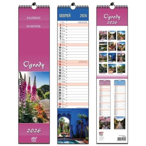 Kalendarz 2026 paskowy 13 planszowy Ogrody