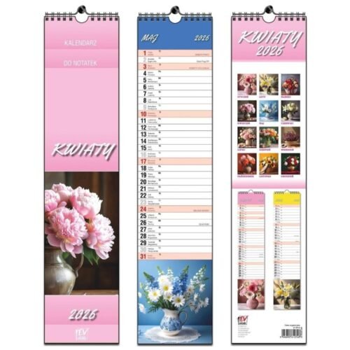 Kalendarz 2026 paskowy 13 planszowy Kwiaty