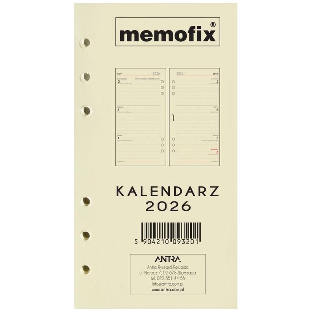 Wkład kalendarzowy 2026 Memofix B6 TDW