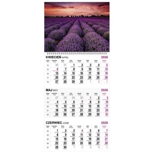 Kalendarz 2026 trójdzielny na spirali MIX