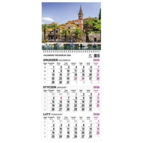 Kalendarz 2026 trójdzielny na spirali mały MIX